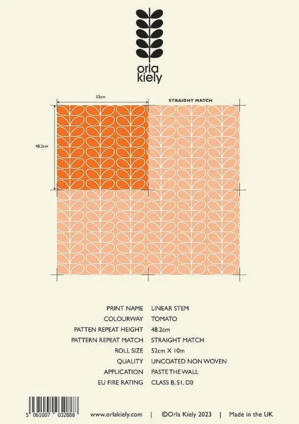 Orla Kiely Wallpaper-Linear Stem Tomato Wallpaper